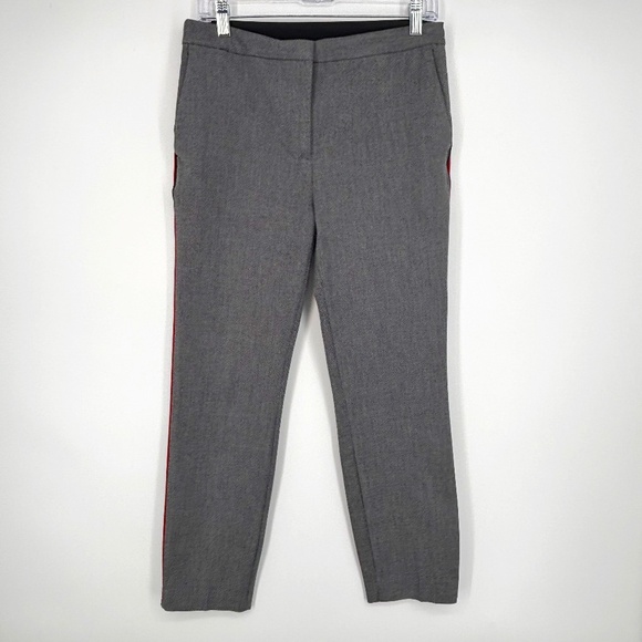 Zara Basic Womens Large Trouser Pants Black White Red Tuxedo Stripes Skinny Leg - Picture 1 of 9